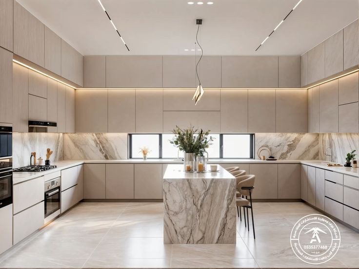 تصميم مطبخ نيو كلاسيك فخم بالرياض مع جزيرة - مطابخ خبراء الرياض